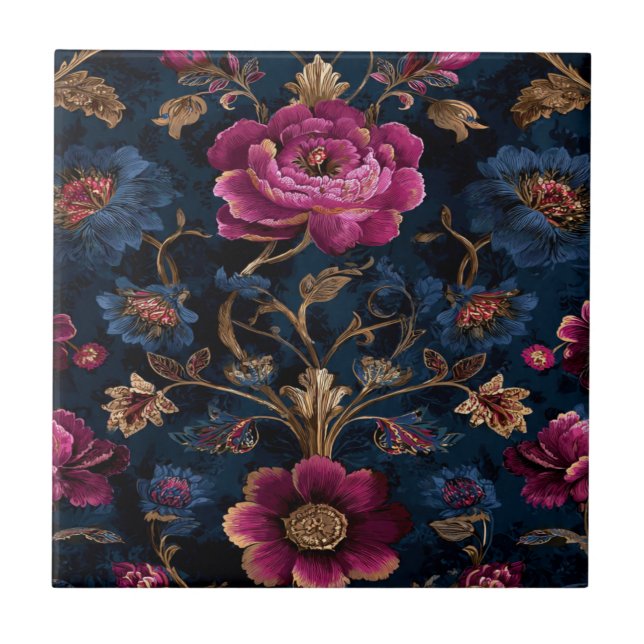 Luxury Floral Vintage Royal Fliese (Vorderseite)