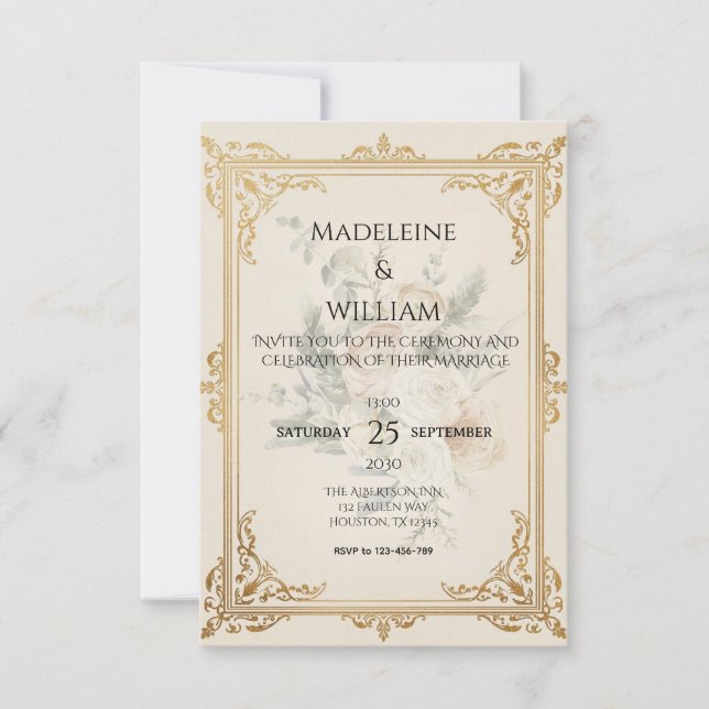 Luxury Formal Elegant Gold Hochzeit Speichern Sie  RSVP Karte (Vorderseite)