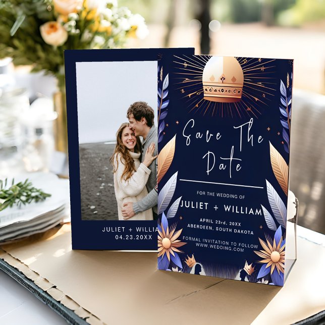 Luxury Fuchsia Crown Royal Blue Wedding Save The Date (Von Creator hochgeladen)