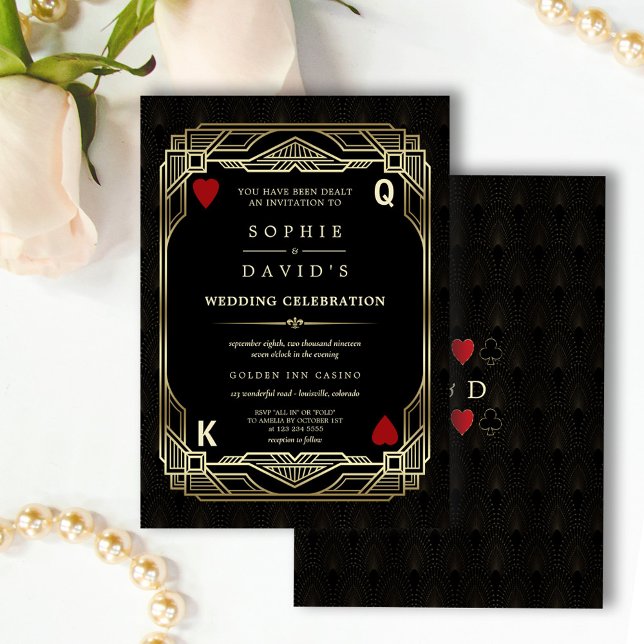 Luxury Gatsby Casino Las Vegas Poker Wedding Einladung (Elegant gold black casino wedding invitation, Art Deco great Gatsby wedding invite, poker wedding)