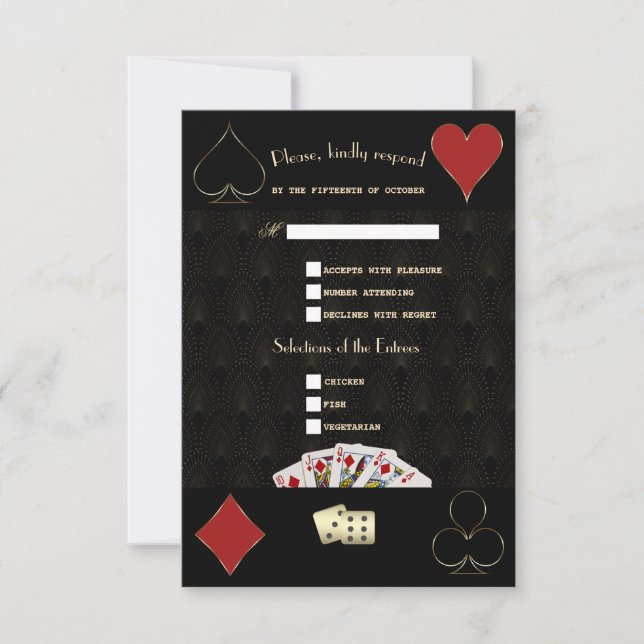 Luxury Gatsby Casino Vegas Poker Wedding RSVP Karte (Vorderseite)