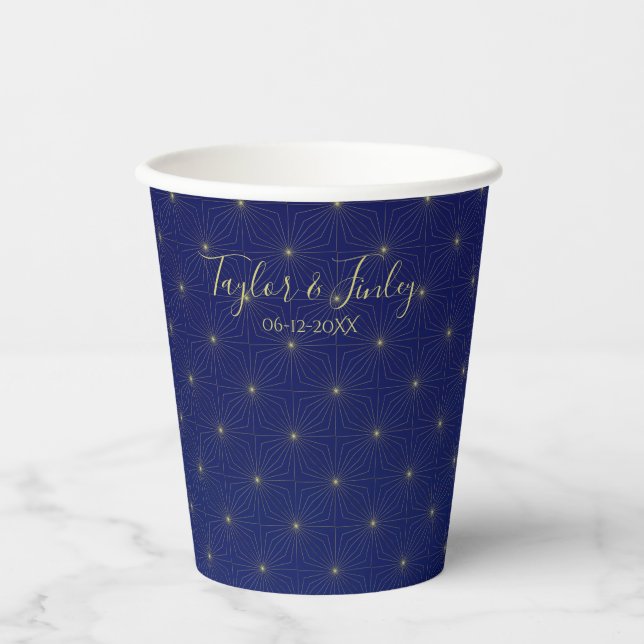 Luxury Geometric Deko Navy Starry Night Wedding Pappbecher (Vorderseite)
