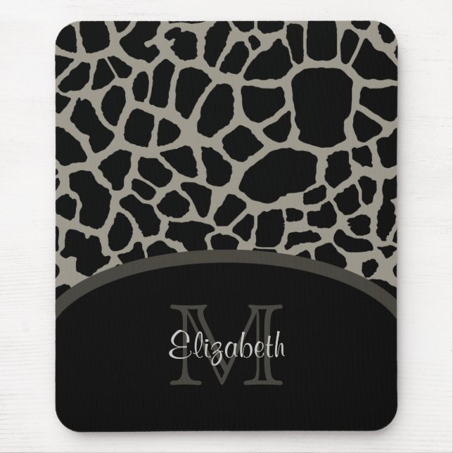 Luxury Giraffe Print Elegante Monogram und Name Mousepad (Vorne)