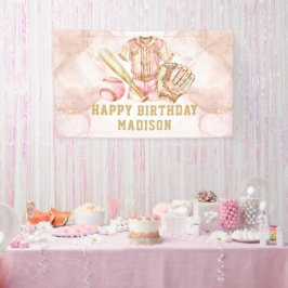 Luxury Girl Birthday Pink Gold Baseball Banner
