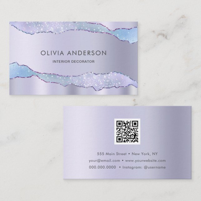 Luxury Glam Lila QR Code Mode Modern Modern Visitenkarte (Vorne/Hinten)