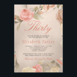 Luxury Glam Peach Gold Floral 30. Geburtstag Party Einladung<br><div class="desc">Elegante und elegante 30-jährige Geburtstagsfeier mit einem handgemalten Gartenrahmen aus Rose in Rosa, blassrosa Rosa, Pachy Creme und beige-beige Blume mit Blattwerk auf einem metallisch glänzenden Imitat aus Kupfergold. Einfach mit Ihren Daten personalisieren! Geeignet für Frühjahr, Sommer- oder Herbstfall / Garten im Freien / Vintager Meilenstein Geburtstag / Jubiläum /...</div>