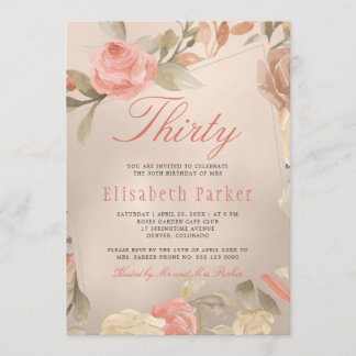 Luxury Glam Peach Gold Floral 30. Geburtstag Party Einladung