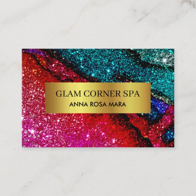 *~* Luxury Glam Rainbow QR Glitzer Glitz Beauty Visitenkarte (Vorderseite)