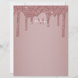 Luxury Glam Rose Gold Driving Glitzer Monogram Briefbogen