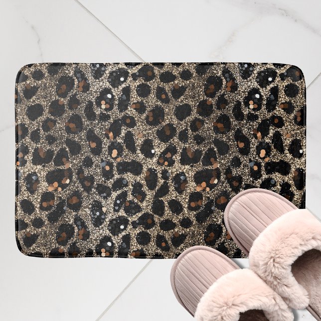 Luxury Glitter Brown Black Gold Leopard Pattern Badematte (Von Creator hochgeladen)