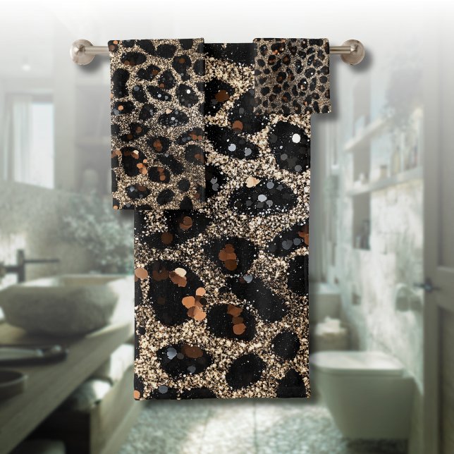 Luxury Glitter Brown Black Gold Leopard Pattern Badhandtuch Set (Von Creator hochgeladen)