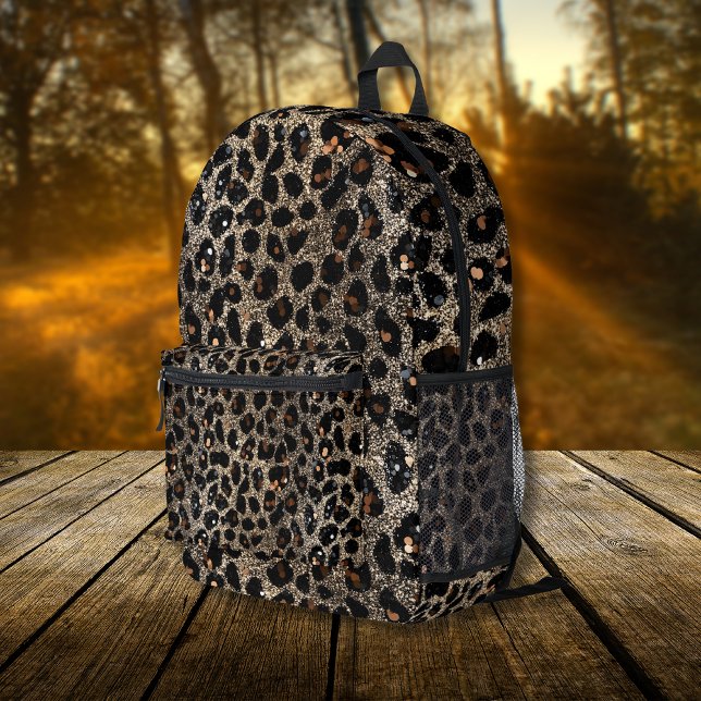 Luxury Glitter Brown Black Gold Leopard Pattern Bedruckter Rucksack (Von Creator hochgeladen)