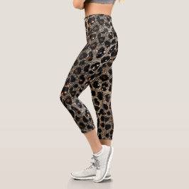 Luxury Glitter Brown Black Gold Leopard Pattern Capri Leggings