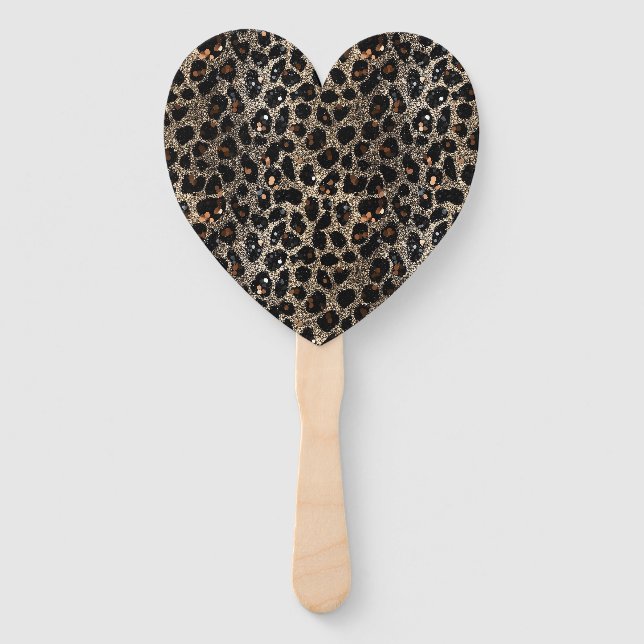 Luxury Glitter Brown Black Gold Leopard Pattern Fächer (Vorderseite)