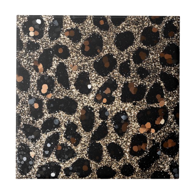 Luxury Glitter Brown Black Gold Leopard Pattern Fliese (Vorderseite)