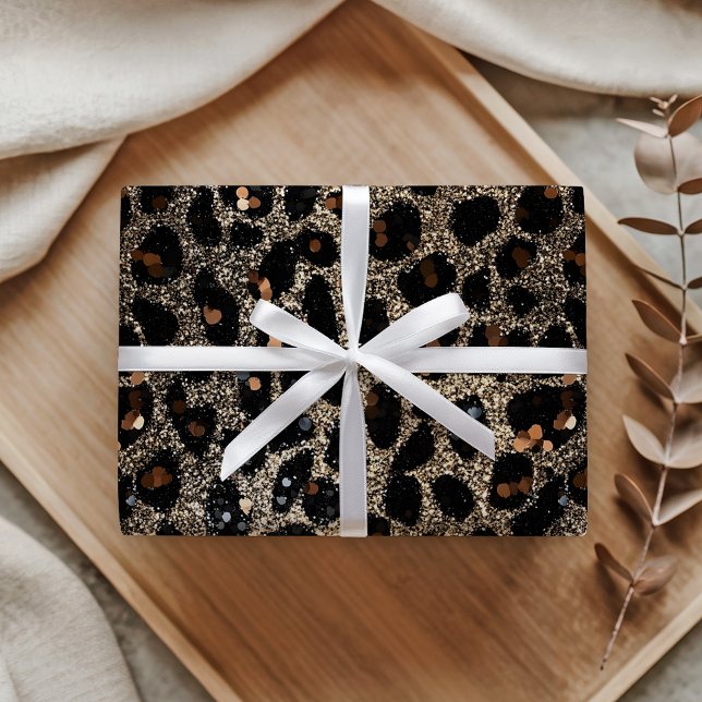 Luxury Glitter Brown Black Gold Leopard Pattern Geschenkpapier (Von Creator hochgeladen)