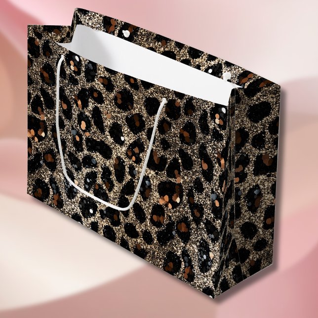 Luxury Glitter Brown Black Gold Leopard Pattern Große Geschenktüte (Von Creator hochgeladen)