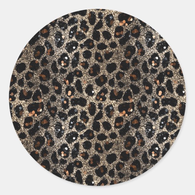 Luxury Glitter Brown Black Gold Leopard Pattern Runder Aufkleber (Vorderseite)