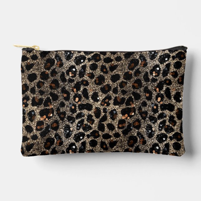 Luxury Glitter Brown Black Gold Leopard Pattern Zubehörtasche (Vorderseite)
