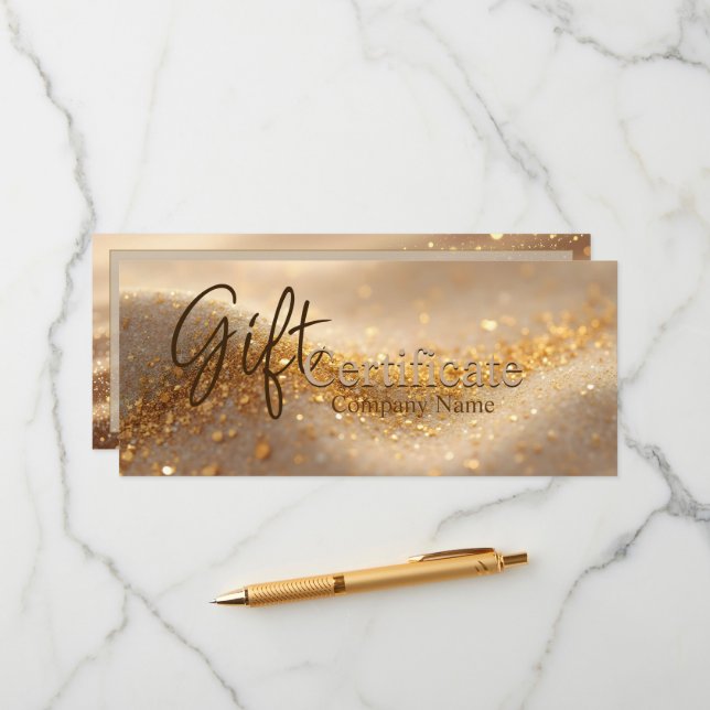 Luxury Glitter Gold Abstract Gift Certificate Hinweiskarte (Vorderseite/Rückseite Beispiel)