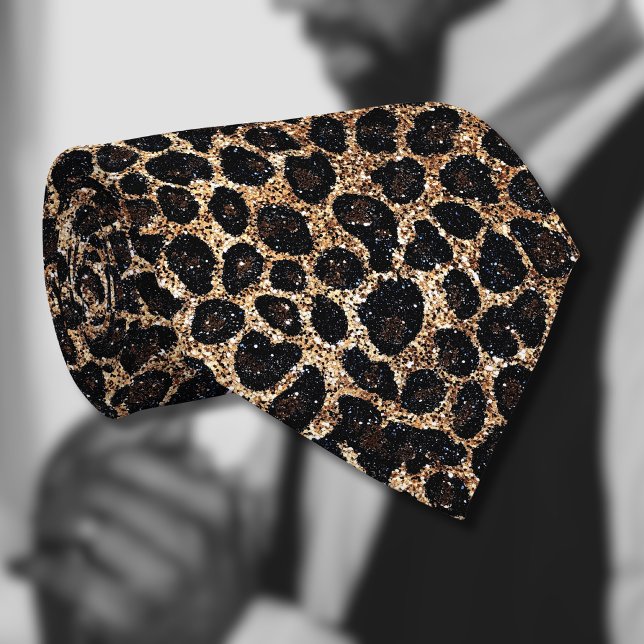 Luxury Glitter Gold Brown Black Leopard Pattern Krawatte (Von Creator hochgeladen)