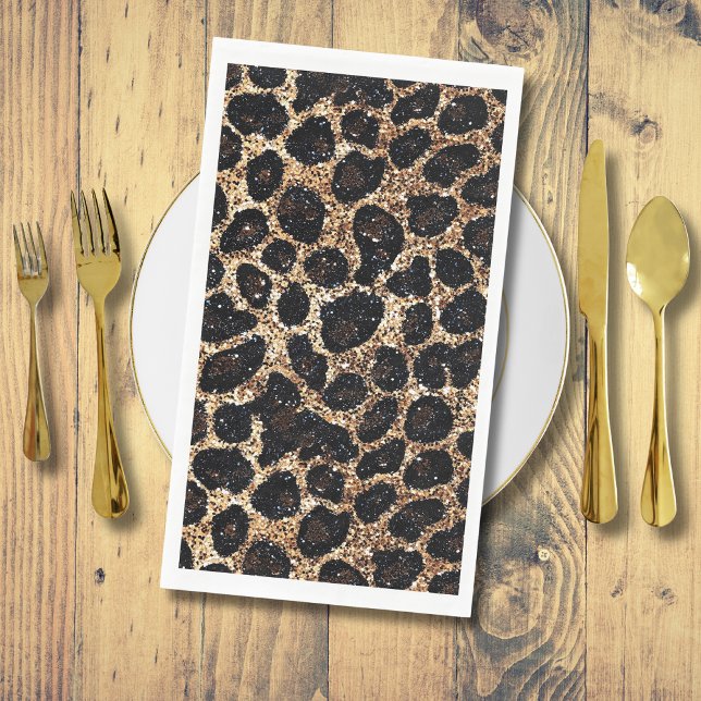 Luxury Glitter Gold Brown Black Leopard Pattern Serviette (Von Creator hochgeladen)