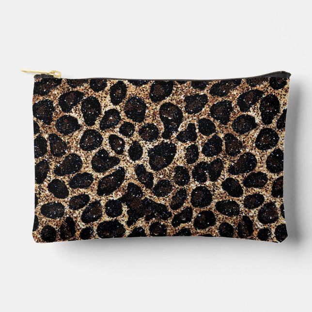 Luxury Glitter Gold Brown Black Leopard Pattern Zubehörtasche (Vorderseite)