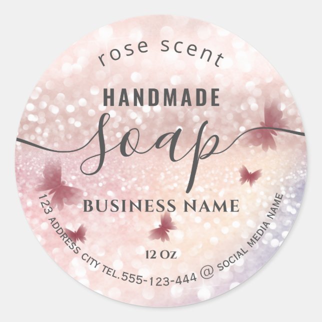 Luxury glittery romantic butterfly soap runder aufkleber (Vorderseite)