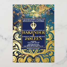 Luxury Glitzer Blue Sikh Anand Karaj Indian Folieneinladung