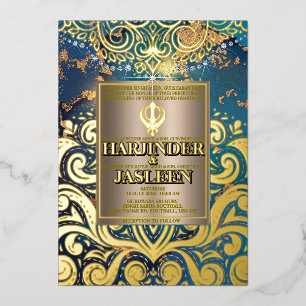 Luxury Glitzer Blue Sikh Anand Karaj Indian Folieneinladung