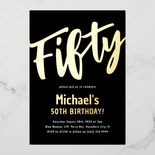 Luxury Gold '50' Adult Milestone 50. Geburtstag Folieneinladung (Vorderseite)