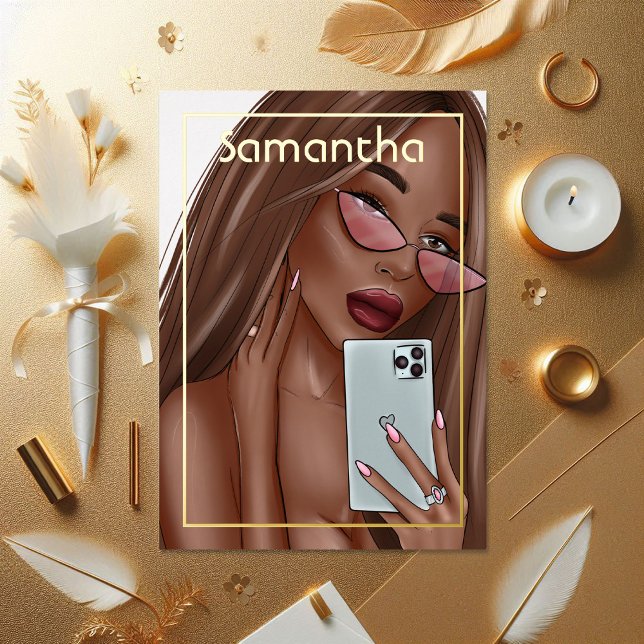 Luxury Gold American Woman Birthday Folieneinladung (Luxury Gold African American Woman Birthday Foil Invitation)