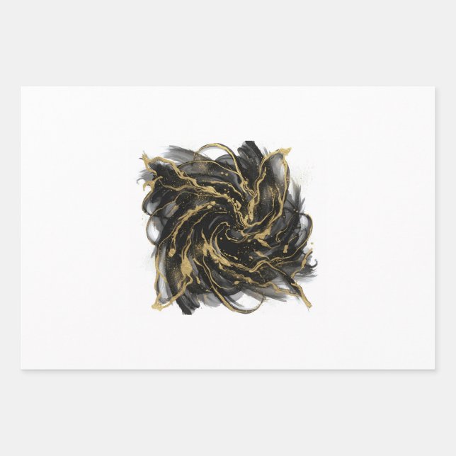 Luxury Gold and Black Abstract Marble Ink Flow Geschenkpapier Set (Vorderseite)