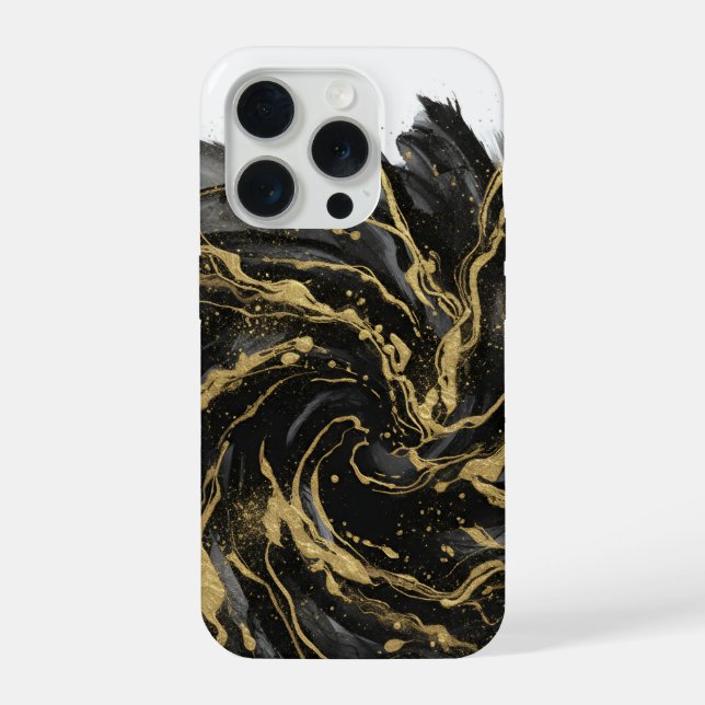 Luxury Gold and Black Abstract Marble Ink Flow iPhone Hülle (Rückseite)