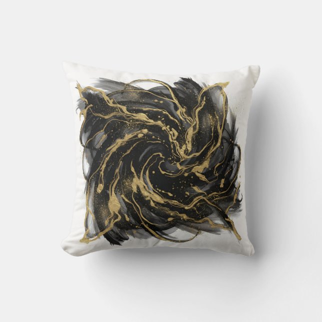 Luxury Gold and Black Abstract Marble Ink Flow Kissen (Vorderseite)