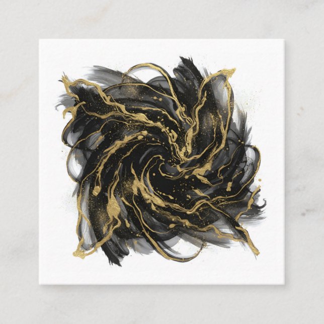 Luxury Gold and Black Abstract Marble Ink Flow Quadratische Visitenkarte (Vorderseite)
