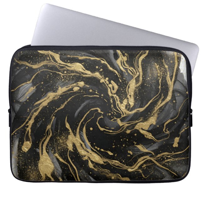 Luxury Gold and Black Abstract Marble  Laptopschutzhülle (Vorderseite)