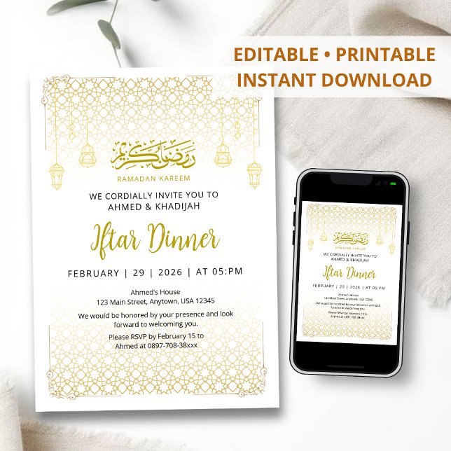 Luxury Gold Arabesque Pattern Iftar Invitation Einladung (Von Creator hochgeladen)