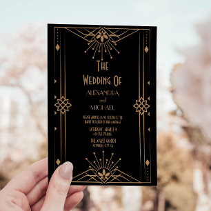 Luxury Gold Art Deco Große Hochzeit der 20er Jahre Einladung