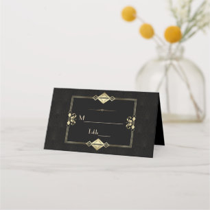 Luxury Gold Black Art Deco 1920er Hochzeit Platzkarte