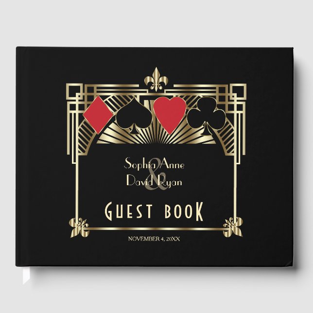 Luxury Gold Black Gatsby Roaring 20er Hochzeit Gästebuch (Vorderseite)