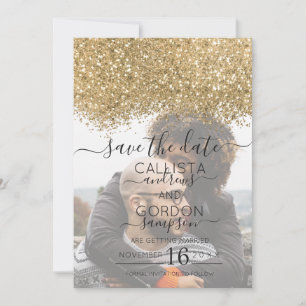 Luxury Gold Black Glitzer Confetti Foto Wedding Save The Date