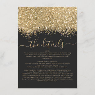 Luxury Gold Black Glitzer Confetti Wedding Details Begleitkarte