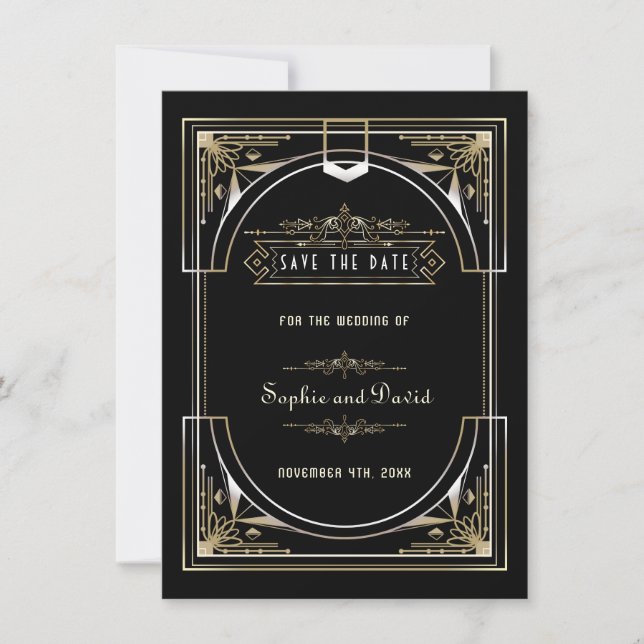 Luxury Gold Black Great 20er Stil Hochzeit Save The Date (Vorderseite)