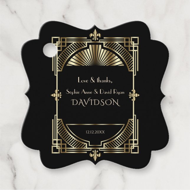 Luxury Gold Black Great Gatsby Roaring 20er Hochze Geschenkanhänger (Vorderseite)
