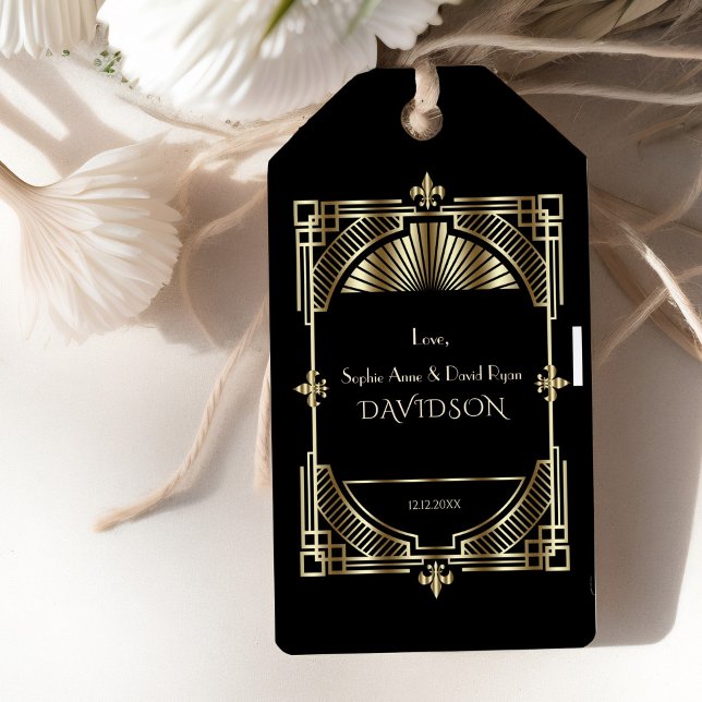 Luxury Gold Black Great Gatsby Roaring 20er Hochze Geschenkanhänger (Von Creator hochgeladen)