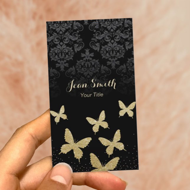 Luxury Gold Butterfells Dark Damask Business Cards Visitenkarte (Von Creator hochgeladen)