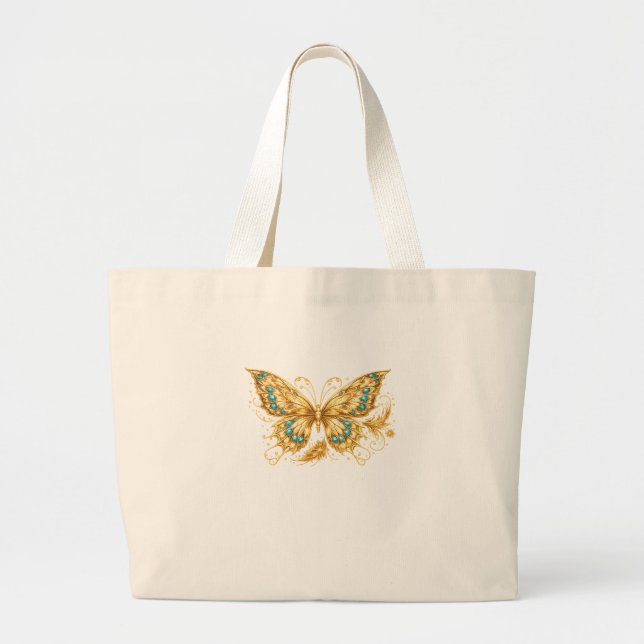 Luxury Gold Butterfly – Elegant Turquoise Accent  Jumbo Stoffbeutel (Vorne)
