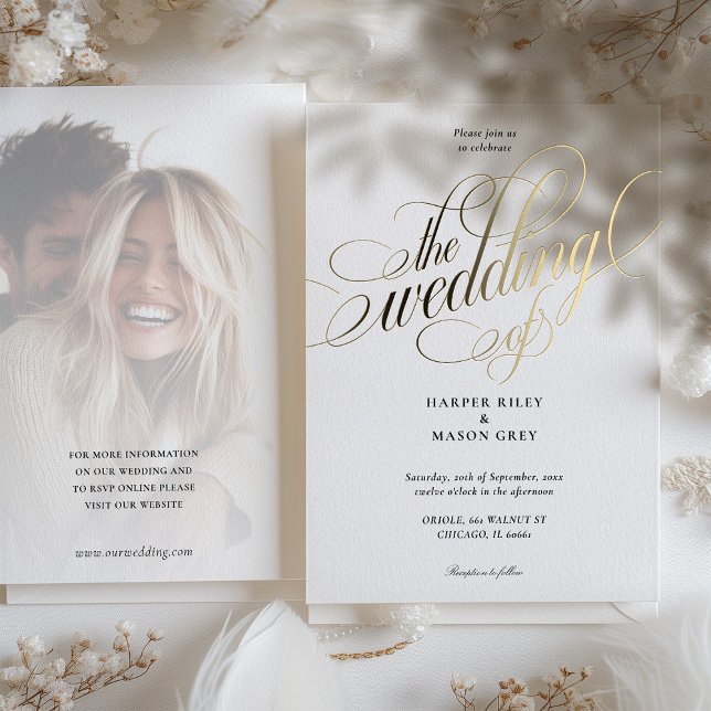 Luxury Gold Calligraphy Wedding Elegant Script Folieneinladung (Von Creator hochgeladen)