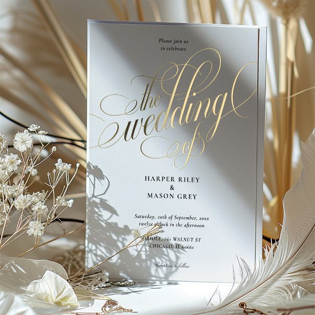 Luxury Gold Calligraphy Wedding Elegant Script Folieneinladung (Von Creator hochgeladen)